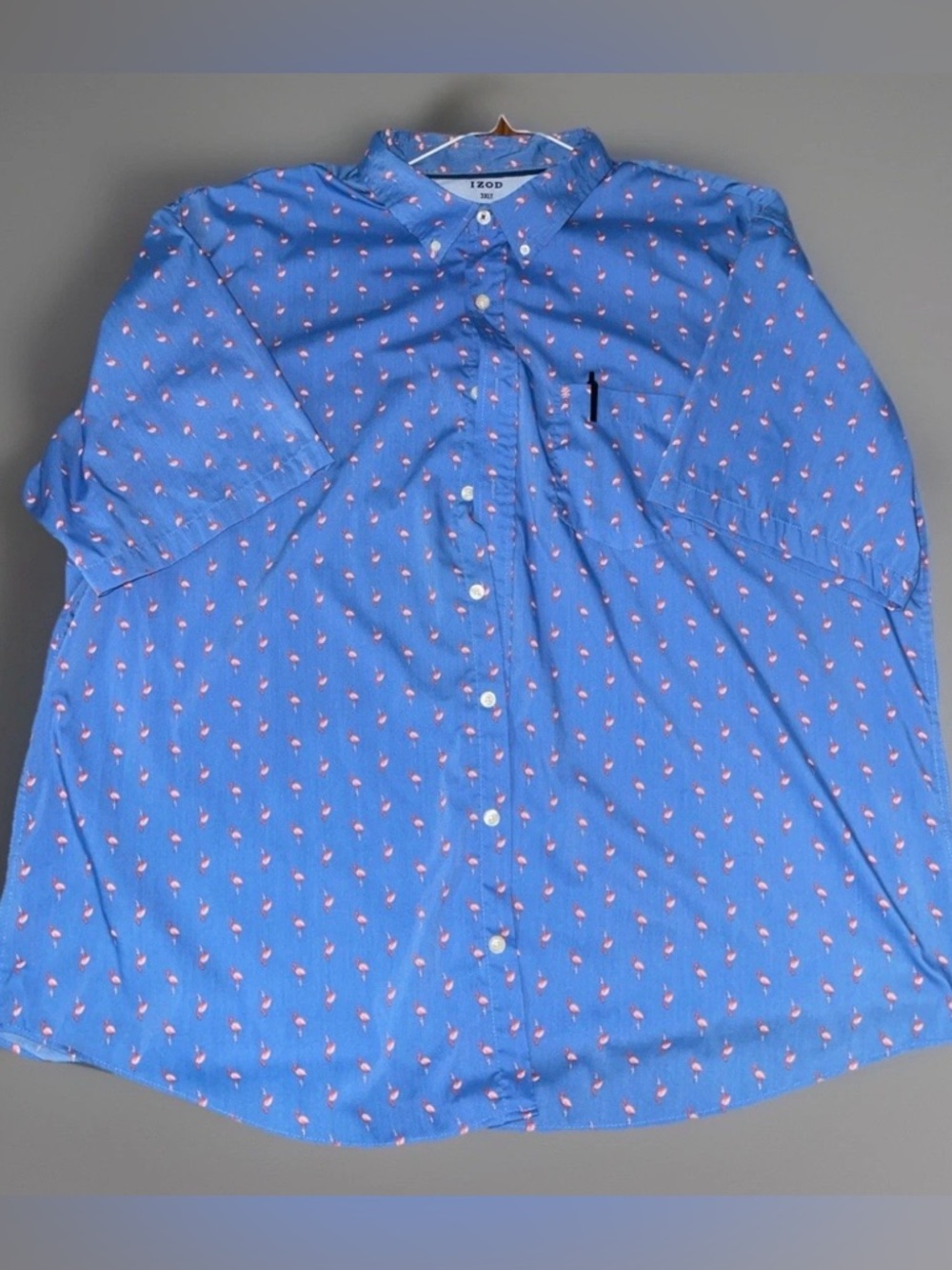 IZOD Blue Flamingo Print Button Up Shirt 3XLT